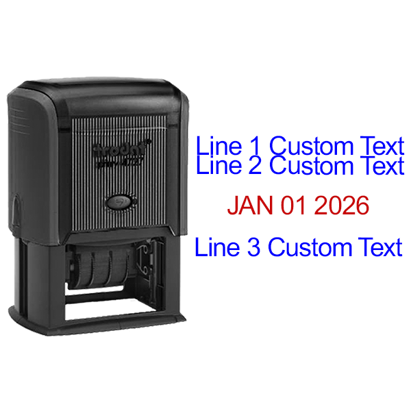 Custom Self-Inking Three Line Dater Stamp Body and Design