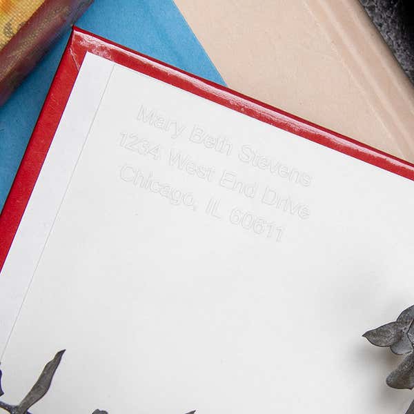 Example of Custom Text Embosser impression on inside of book
