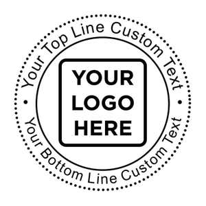 Custom Rubber Stamp impression design reading “Your Logo Here” inside of a circle with customizable text on top and bottom arcs