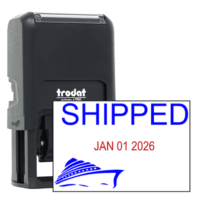 Blue and Red Shipped Ship Dater Stamp