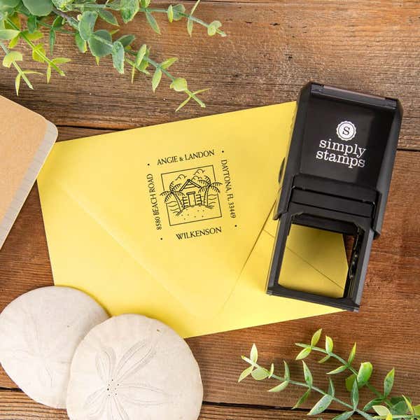 Four Way Square Logo Address Stamp on an Envelop 