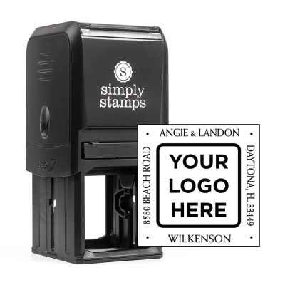 Four Way Square Logo Address Stamp - Customizable - Self-Inking, Pre-Inked, Wood Handle (1.5" or 2") - alternate view