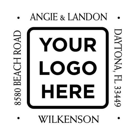 Four Way Square Logo Address Stamp - Customizable - Self-Inking, Pre-Inked, Wood Handle (1.5" or 2")