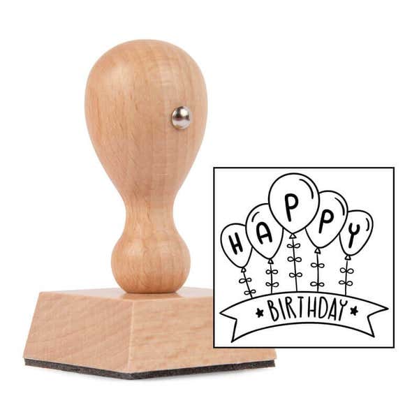 Happy Birthday Balloons Stamp and Wood Handle Body