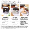 Visual guide explaining differences between available stamp types—self-inking for high volume, pre-inked for precision, and wood handle for crafts