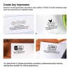 Examples of custom stamp impressions on tags, packaging, and paper