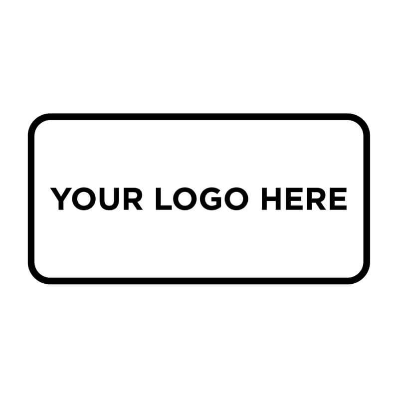 Black and white stamped impression showcasing a placeholder that reads “Your Logo Here"