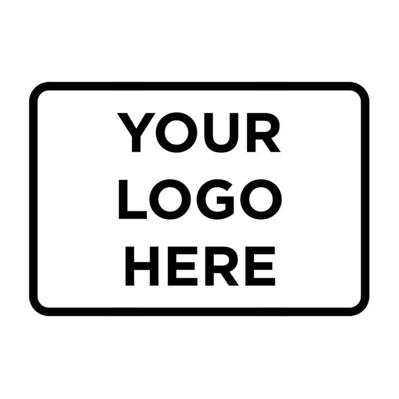 Black and white stamped impression showcasing a placeholder that reads “Your Logo Here"