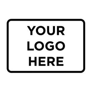Black and white stamped impression showcasing a placeholder that reads “Your Logo Here"