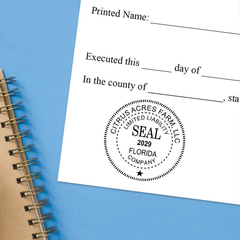Close-up of a liability seal stamped on document