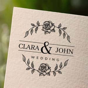A custom circle stamp designed for a wedding. 