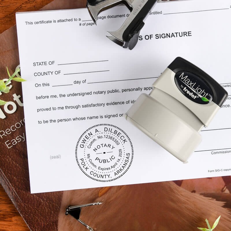 Round personalized stamp on paper