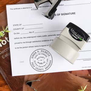 Round personalized stamp on paper