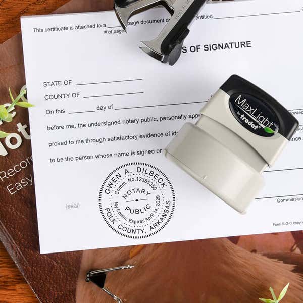 Round personalized stamp on paper