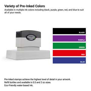 MaxLight stamp shown with a chart of available ink colors—black, purple, green, red, and blue