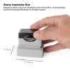 Hand pressing a MaxLight stamp with impression size labeled as 2-1/16" x 13/16"