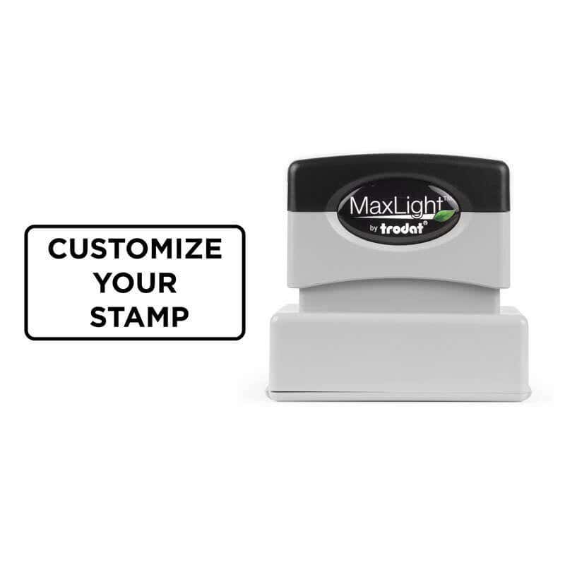 MaxLight Custom Pre-Inked Stamp - MAX-125S with a sample rectangular impression that reads "Customize Your Stamp" in Black Ink