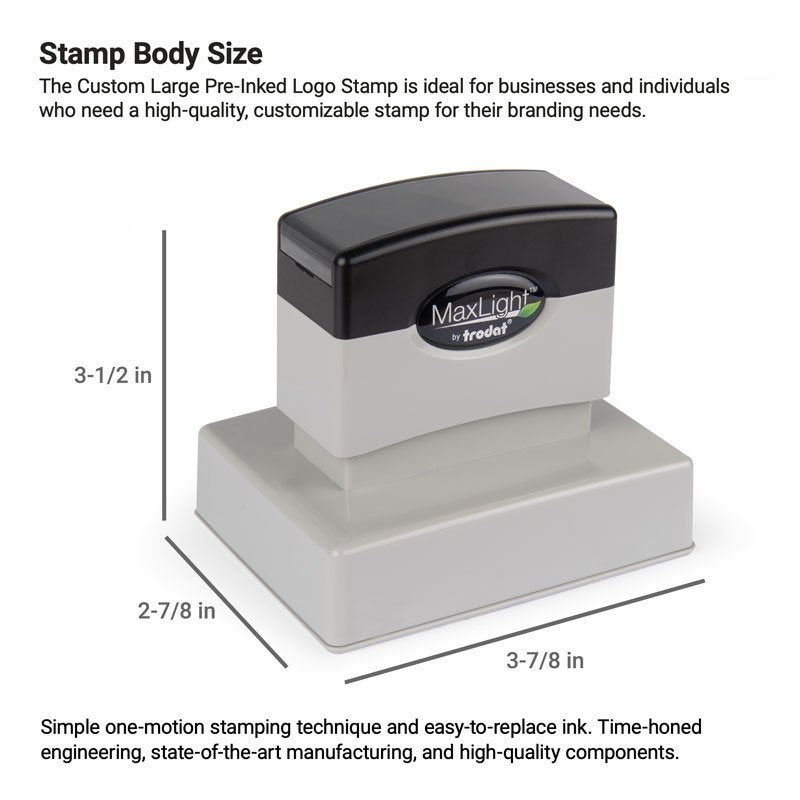 MaxLight pre-inked stamp with a body size of 2-7/8" x 3-7/8"