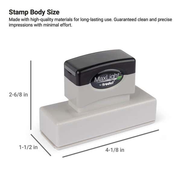 MaxLight stamp body with dimensions of 1-1/2" x 4-1/8" shown on a white background