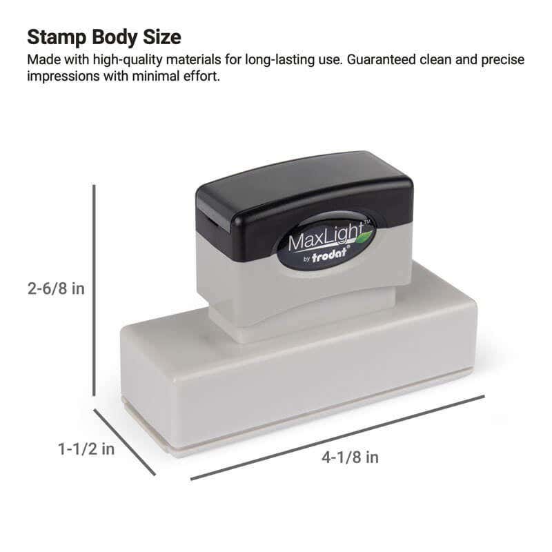 MaxLight stamp body with dimensions of 1-1/2" x 4-1/8" shown on a white background