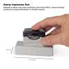 A hand pressing a MaxLight stamp with an impression size of  3/4" x 3-3/8"