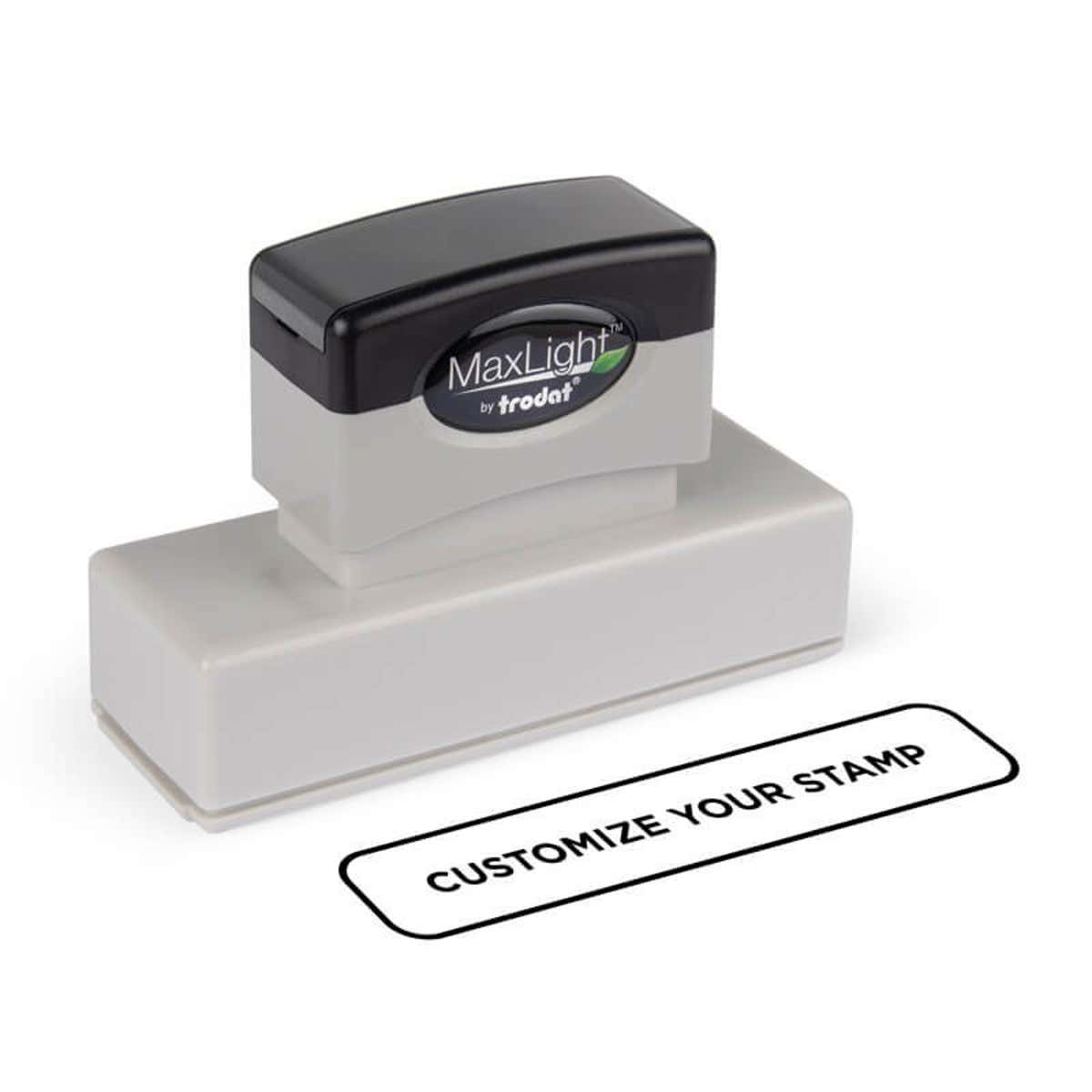 MaxLight Custom Pre-Inked Stamp - MAX-265Z with sample stamp in Black Ink