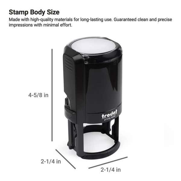 Stamp body dimensions for the Trodat 46019 model: 3.5 in tall, 1.5 in wide, and 1.375 in deep