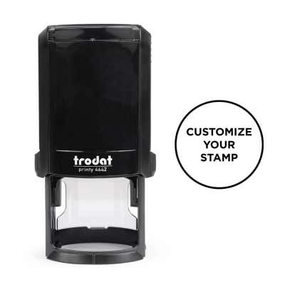 Trodat Round 4642 Self Inking Stamp with black sample imprint 