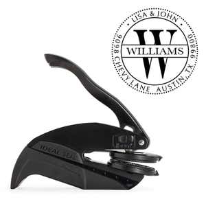 Williams Monogram Round Return Address Embosser and Impression