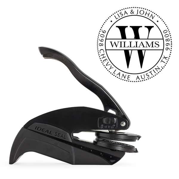 Williams Monogram Round Return Address Embosser and Impression