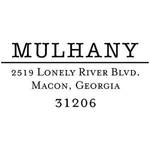 Impression in black from the Mulhany Rectangular Return Address Embosser