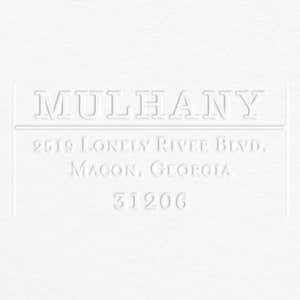 Example of the impression left on grey paper from the Mulhany Rectangular Return Address Embosser