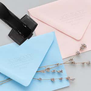 Example impressions from the Mulhany Rectangular Return Address Embosser
