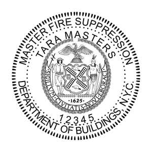 A close-up of the State of New York Master Fire Suppression Seal