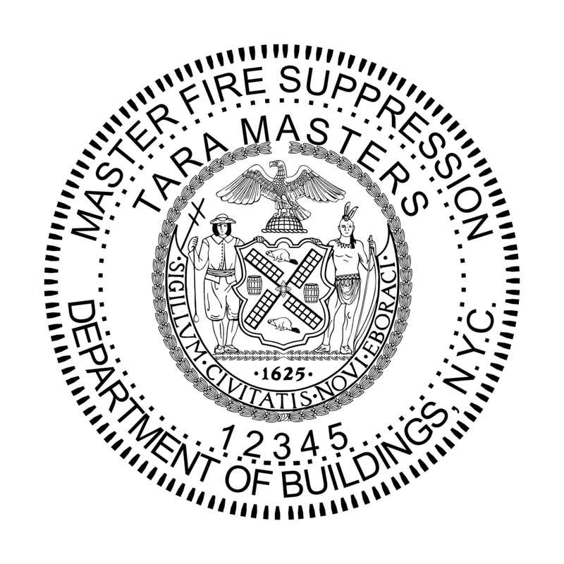 A close-up of the State of New York Master Fire Suppression Seal