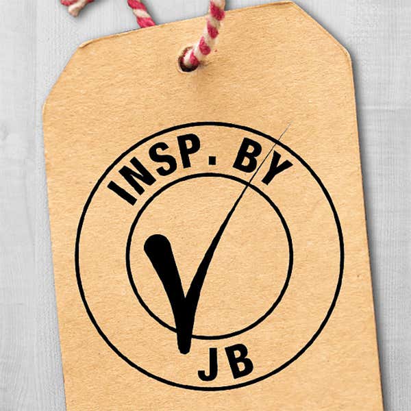The Initials & Check Mark Inspection Stamp can be used on any number of paper surfaces