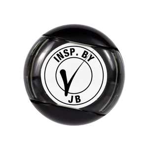 Overhead view of the Initials & Check Mark Inspection Stamp when used with the Shiny R-517 self-inking stamp body