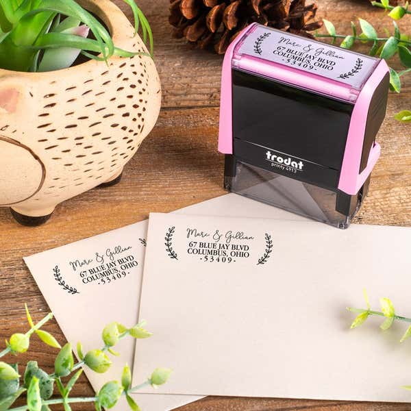 Make sending mail more fun with a pink stamp body for your return address stamp