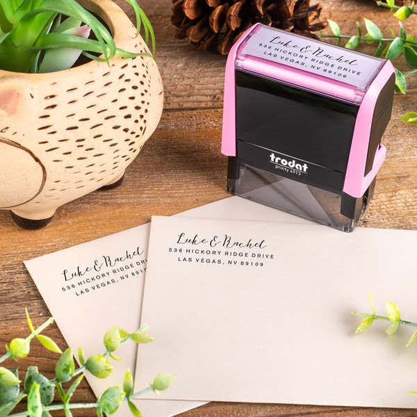 Make sending mail more fun with a pink stamp body for your return address stamp