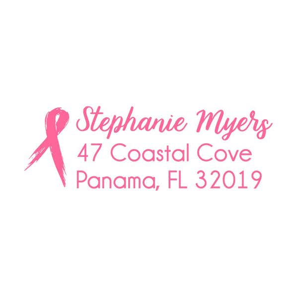 Pink Brush Ribbon Address Stamp Imprint 