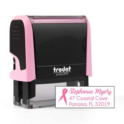 Pink Brush Ribbon Address Stamp