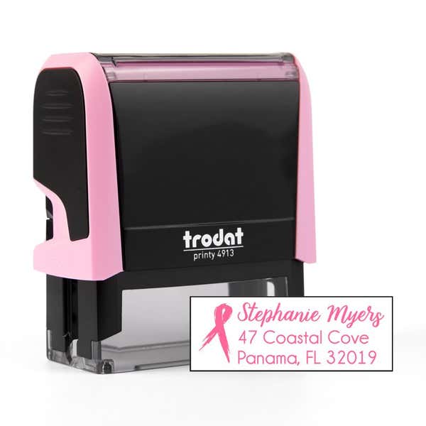 Pink Brush Ribbon Address Stamp