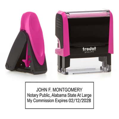 Side by side comparison of Alabama Notary Pink Stamp Self-Inking and Pocket Stamps