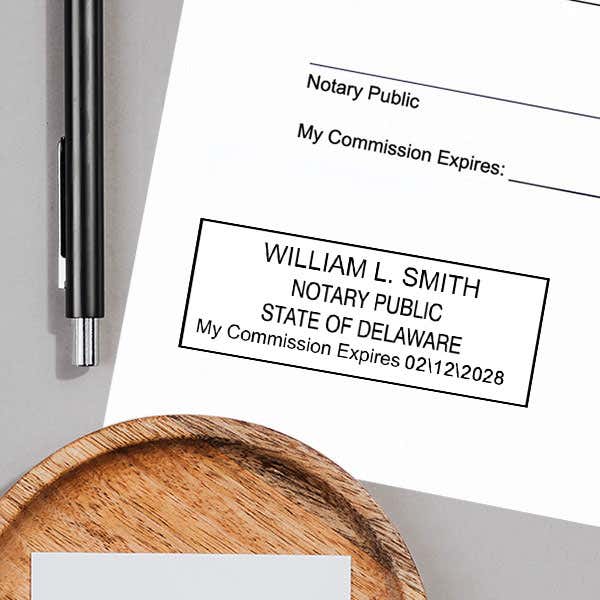 Delaware Notary Pink Stamp - Rectangle Example