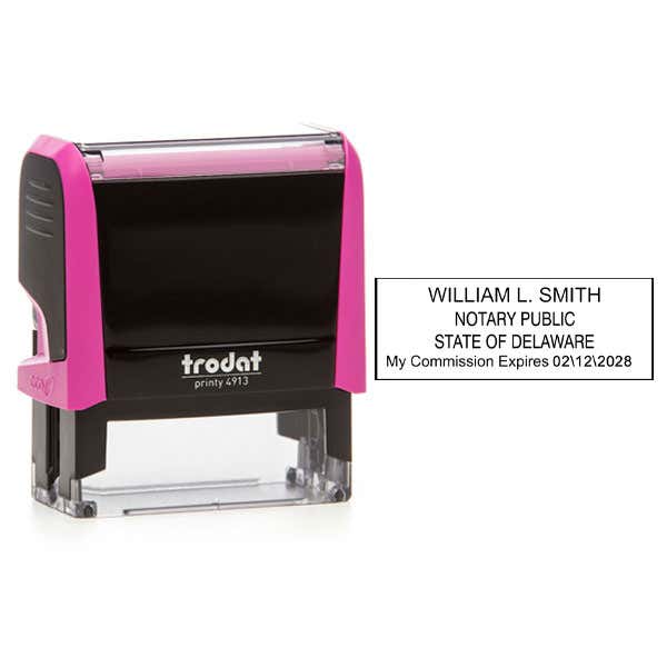 Delaware Notary Pink Stamp - Rectangle Impression