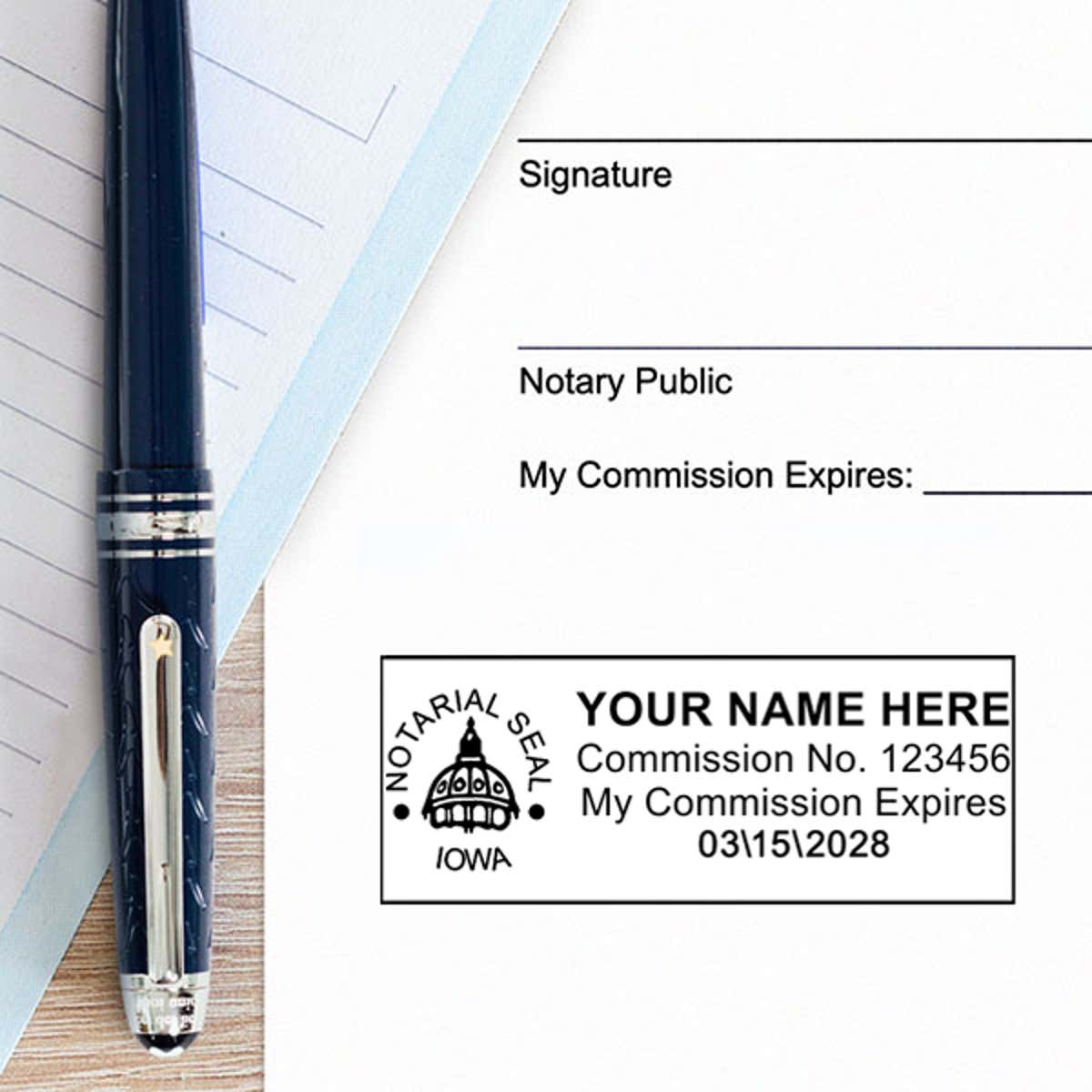 Another example of the stamp impression on paper of the Iowa Notary Pink Stamp - Rectangle