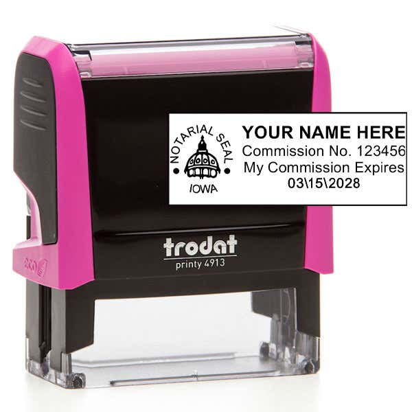 Impression overlay on the Iowa Notary Pink Stamp - Rectangle
