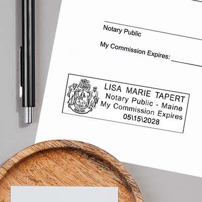 Maine Pink Rectangle Notary Stamp - alternate view
