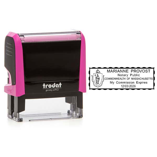 Massachusetts Pink Rectangle Notary Stamp