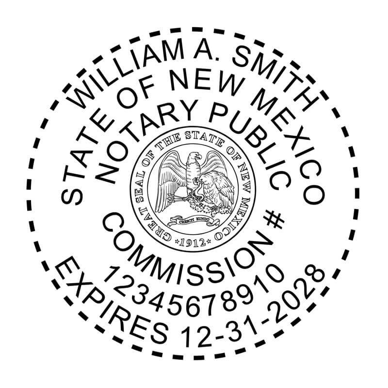 New Mexico Notary Pink Seal - Round Design Imprint Example